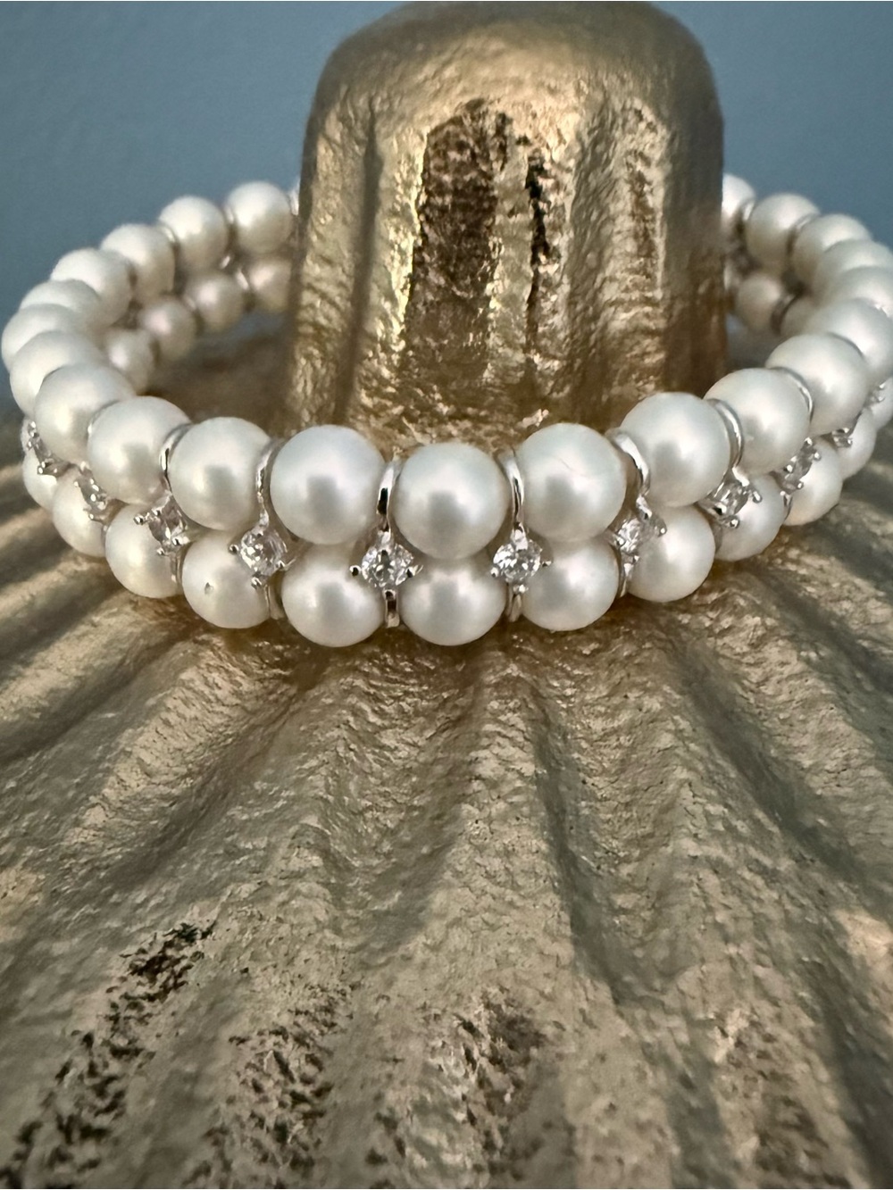 Exquisite 925 Sterling Silver Double-Strand Cultured Pearl Bracelet